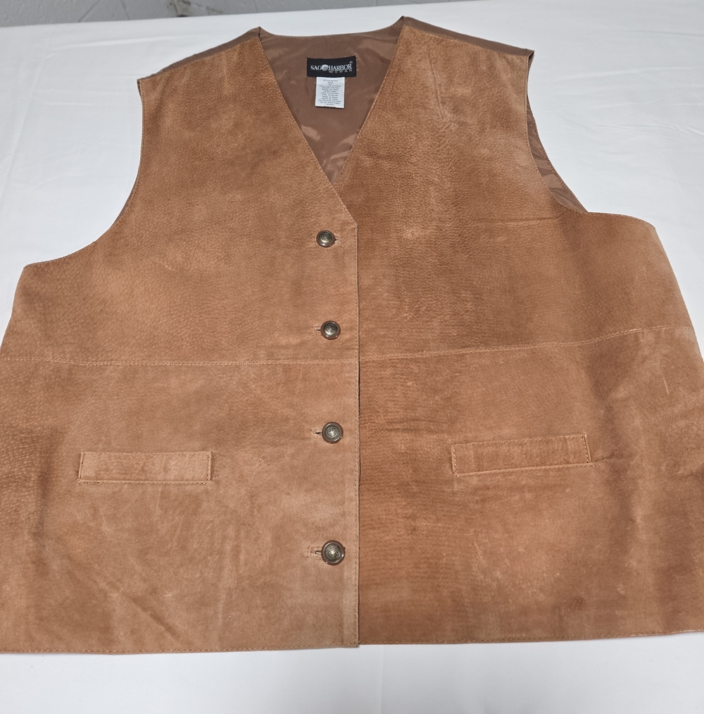 Vintage 90s Suede Leather Womens Western Boho Vest Festival Cabincore 2x - Picture 2 of 5